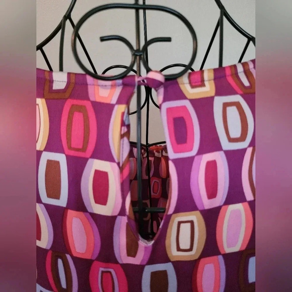 100% Silk dress retro psychedelic colorful ruffle trim romantic Geometric Sz 10 - Picture 4 of 8